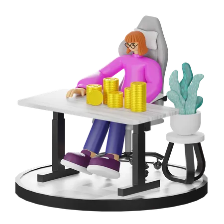 Woman Calculating Earning  3D Illustration