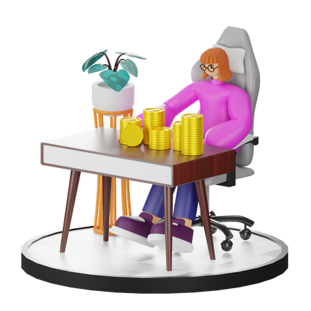 Woman Calculating Earning  3D Illustration