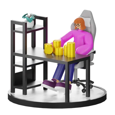 Woman Calculating Earning  3D Illustration