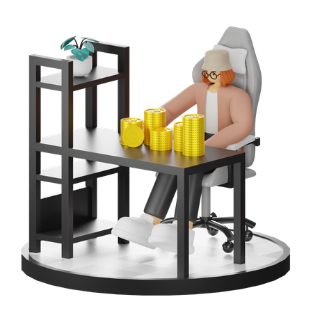 Woman Calculating Earning  3D Illustration