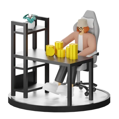 Woman Calculating Earning  3D Illustration