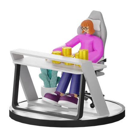 Woman Calculating Earning  3D Illustration