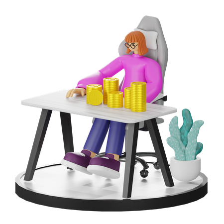 Woman Calculating Earning  3D Illustration