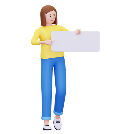 Woman carrying blank placard  3D Illustration