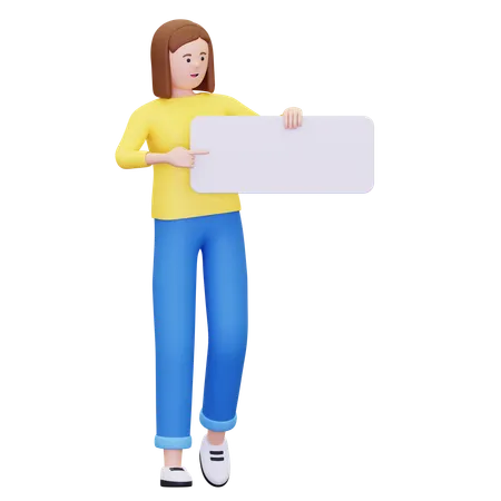 3 D Woman Carrying Blank Placard Illustration 3D Illustration