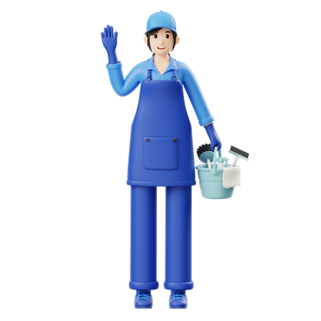 Woman Carrying Cleaning Tools  3D Icon