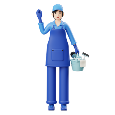 Woman Carrying Cleaning Tools  3D Illustration