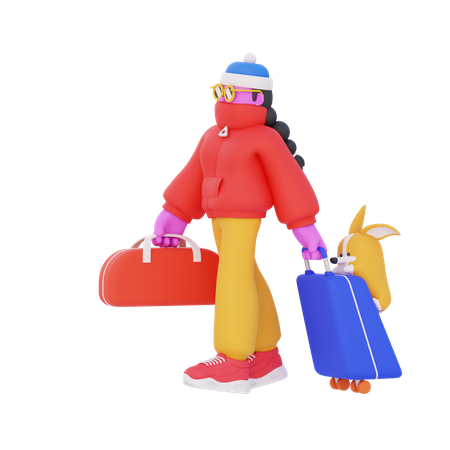 Woman Carrying Suitcase for Vacation  3D Illustration