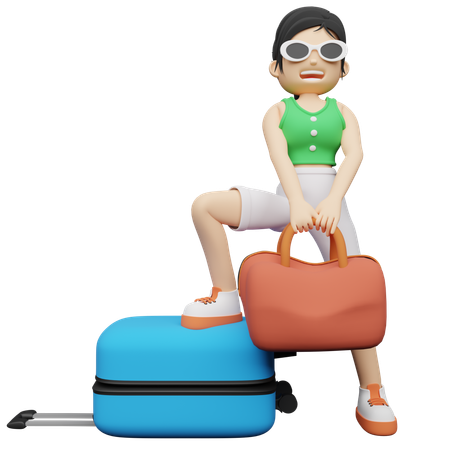 Woman carrying Travel Luggage  3D Illustration