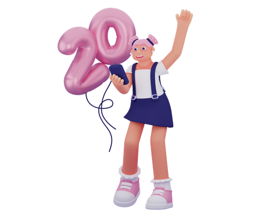 Woman Celebrating Birthday  3D Icon