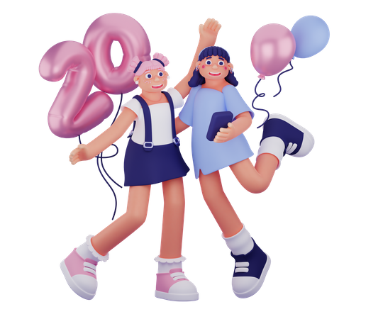 Woman Celebrating Birthday  3D Icon