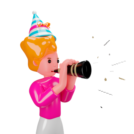 Woman celebrating new year 3D Illustration