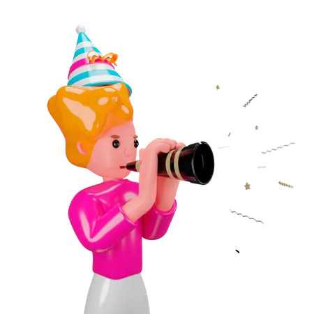 Woman celebrating new year  3D Illustration
