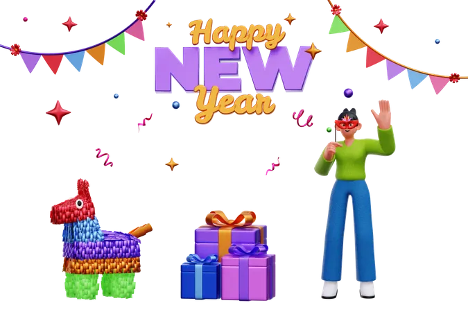 Woman Celebrating New Year Party  3D Illustration