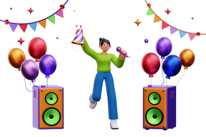 Woman Celebrating Party  3D Illustration