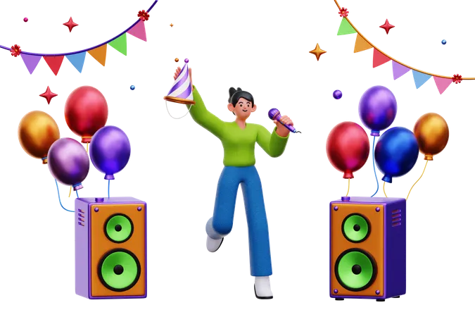 Woman Celebrating Party  3D Illustration