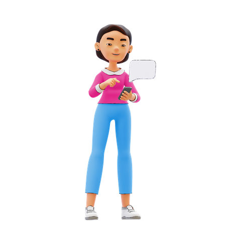 Woman chatting on mobile  3D Icon