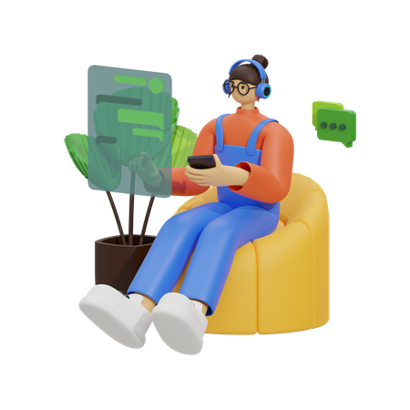 Woman chatting on sofa  3D Icon