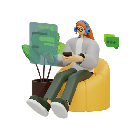 Woman chatting on sofa  3D Icon