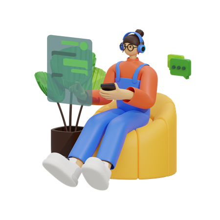 Woman chatting on sofa  3D Illustration