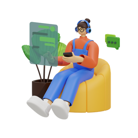 Woman chatting on sofa 3D Illustration