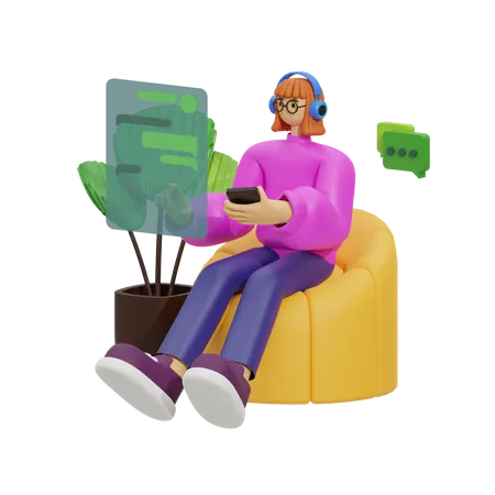 Woman chatting on sofa 3D Illustration