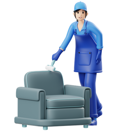 Woman Cleaning Sofa  3D Illustration