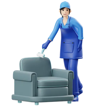 Woman Cleaning Sofa  3D Illustration