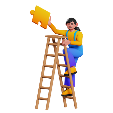 Woman climbing success ladder  3D Illustration