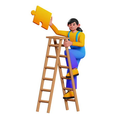 Woman climbing success ladder  3D Illustration