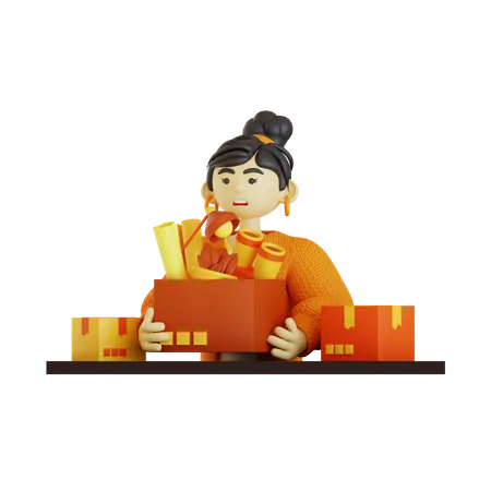 Woman collecting papers  3D Illustration