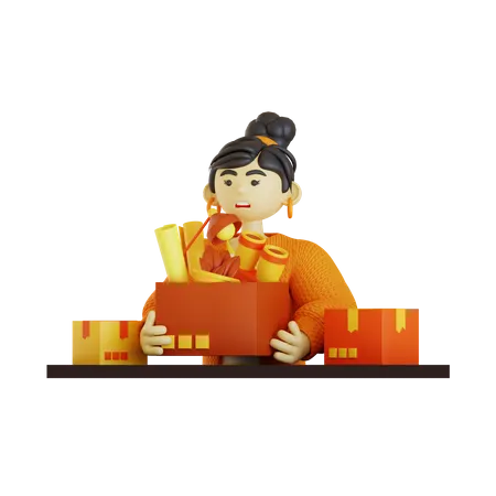 Woman collecting papers 3D Illustration