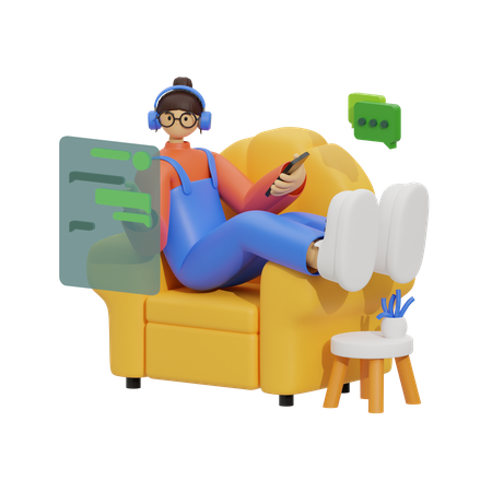 Woman Conversations and Relaxing in Sofa  3D Icon