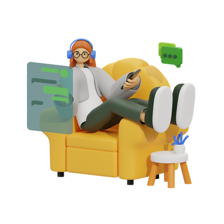 Woman Conversations and Relaxing in Sofa  3D Icon