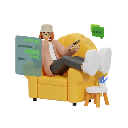 Woman Conversations and Relaxing in Sofa  3D Illustration