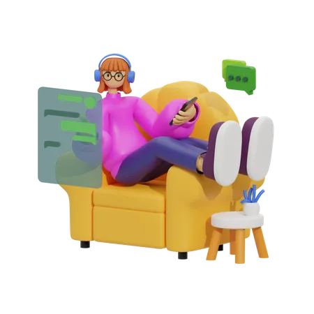 Woman Conversations and Relaxing in Sofa  3D Illustration