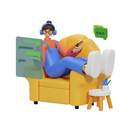 Woman Conversations and Relaxing in Sofa  3D Illustration