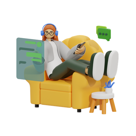 Woman Conversations and Relaxing in Sofa  3D Illustration