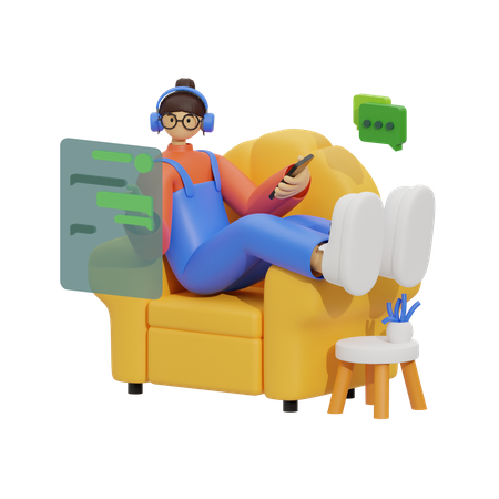 Woman Conversations and Relaxing in Sofa 3D Illustration