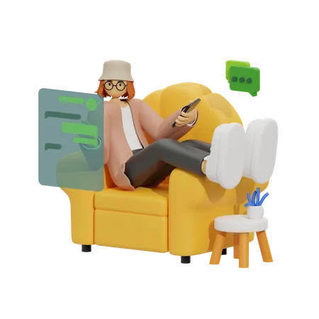 Woman Conversations and Relaxing in Sofa 3D Illustration