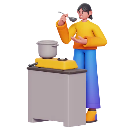 Woman Cooking Food  3D Illustration