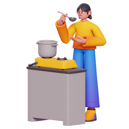 Woman Cooking Food 3D Illustration