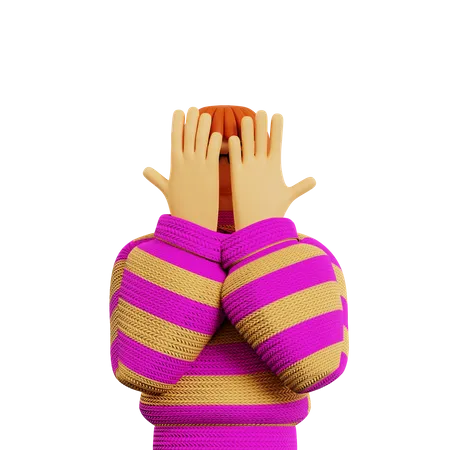 Woman covering covering face using hands  3D Illustration
