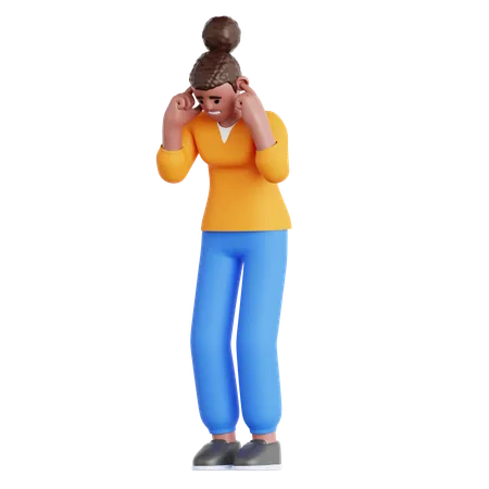 Woman Covering Ear  3D Illustration