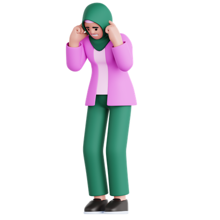 Woman Covering Ear  3D Illustration