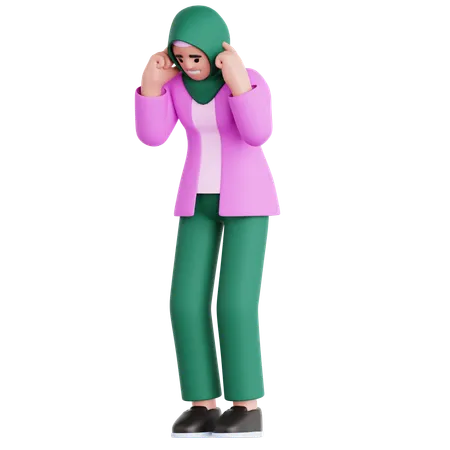 Woman Covering Ear  3D Illustration