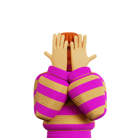 Woman covering covering face using hands  3D Illustration