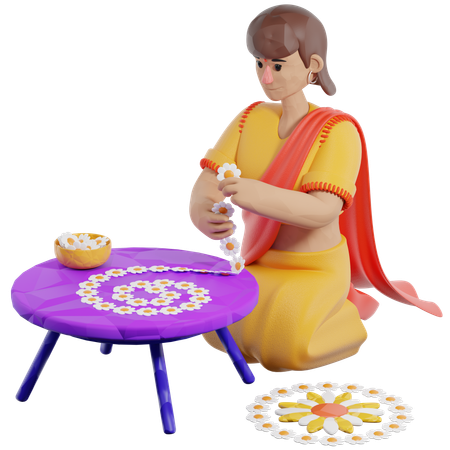 Woman Decorating Flowers  3D Icon