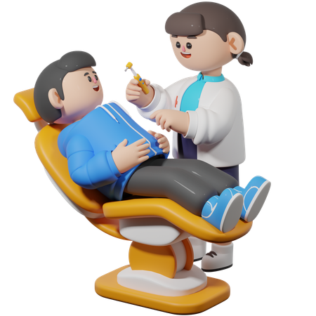 Woman Dentist Treats Patient  3D Illustration