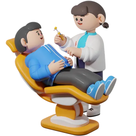 Woman Dentist Treats Patient  3D Illustration